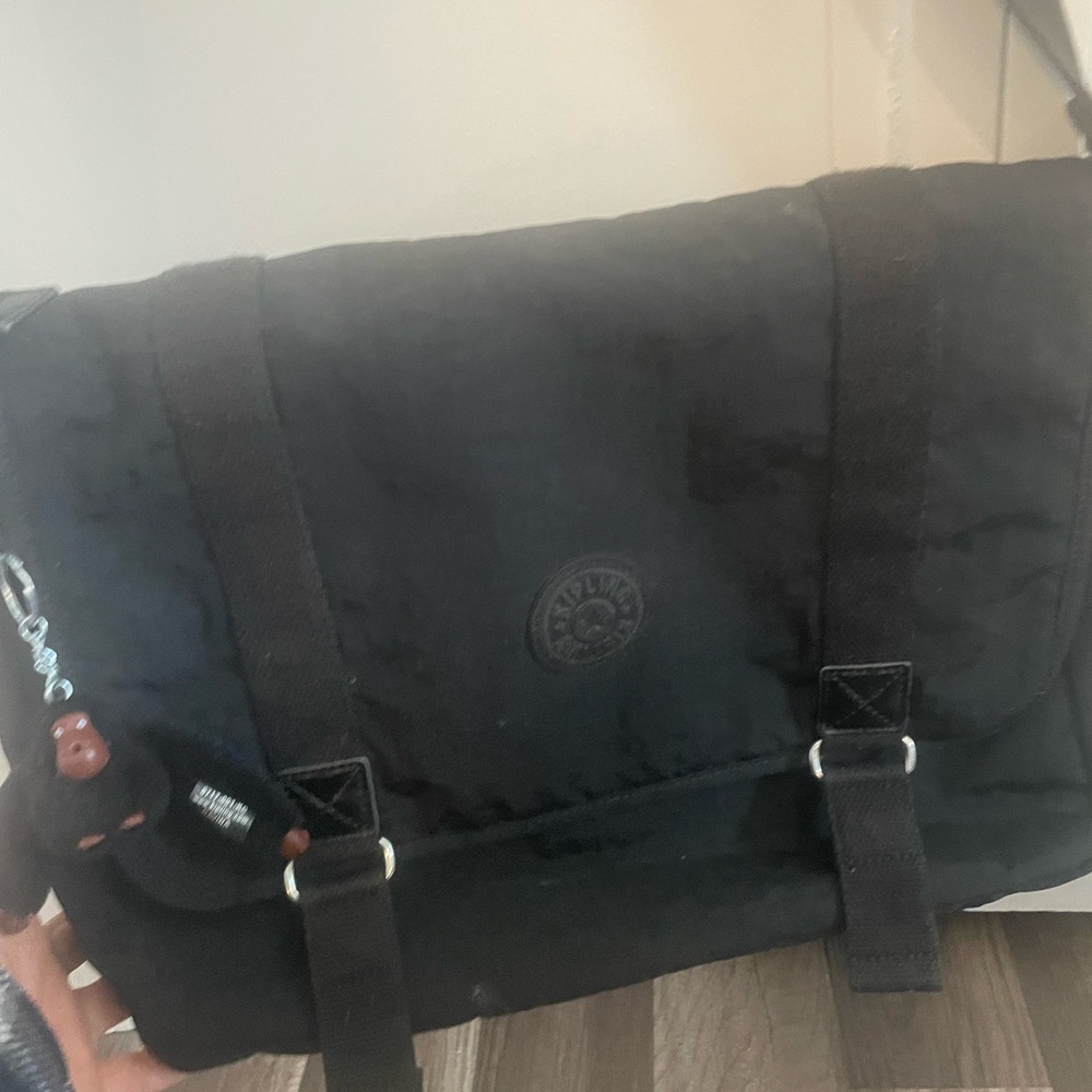 Kipling Black Nylon Messenger Laptop Bag with Monkey Charm